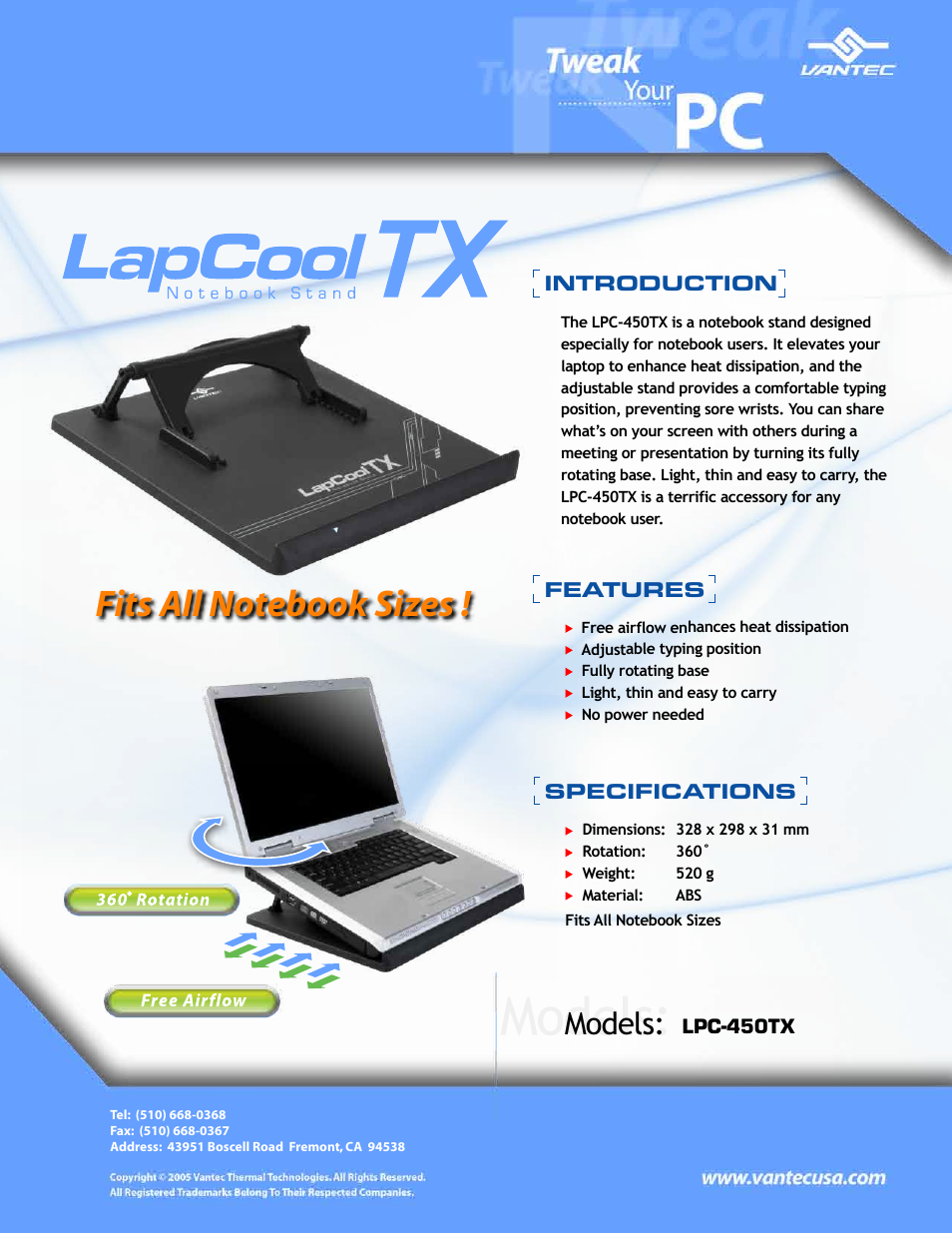 Vantec LapCoolTX LPC-450TX User Manual | 1 page