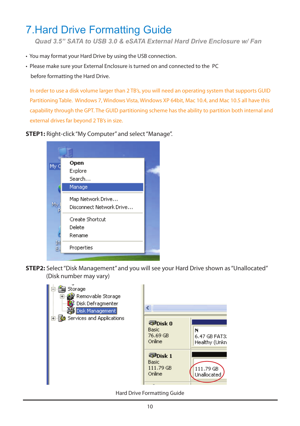 Hard drive formatting guide | Vantec HX4 User Manual | Page 12 / 15