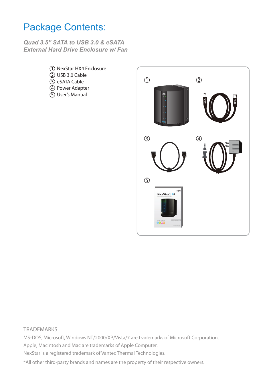 Package contents | Vantec HX4 User Manual | Page 2 / 15