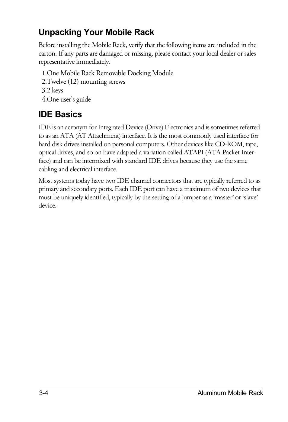 Unpacking your mobile rack, Ide basics | Vantec EZ-SWAP 2 MRK-300FD-BK User Manual | Page 4 / 11