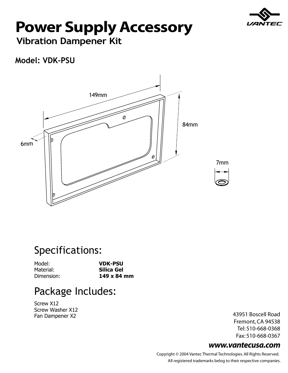 Vantec VDK-PSU User Manual | 1 page