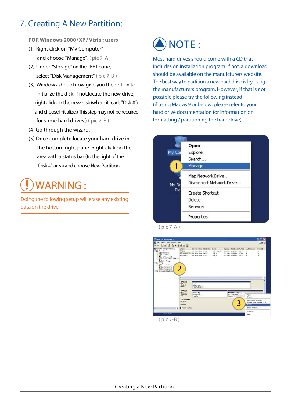 Warning, Creating a new partition | Vantec NST-360FBSU-BK User Manual | Page 14 / 19