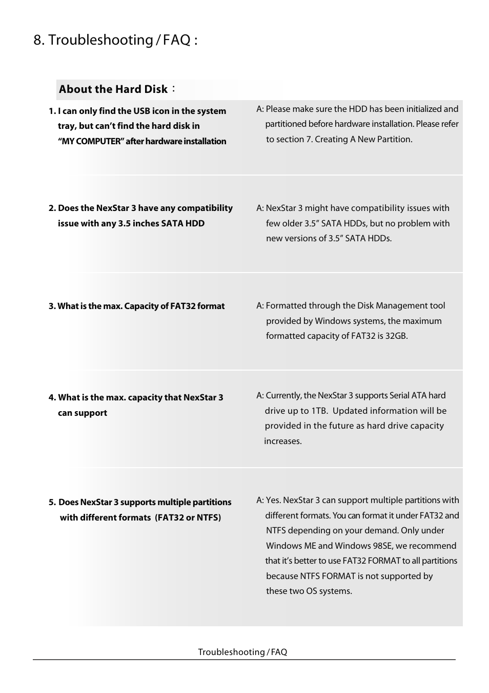 Troubleshooting / faq | Vantec NST-360FBSU-BK User Manual | Page 17 / 19