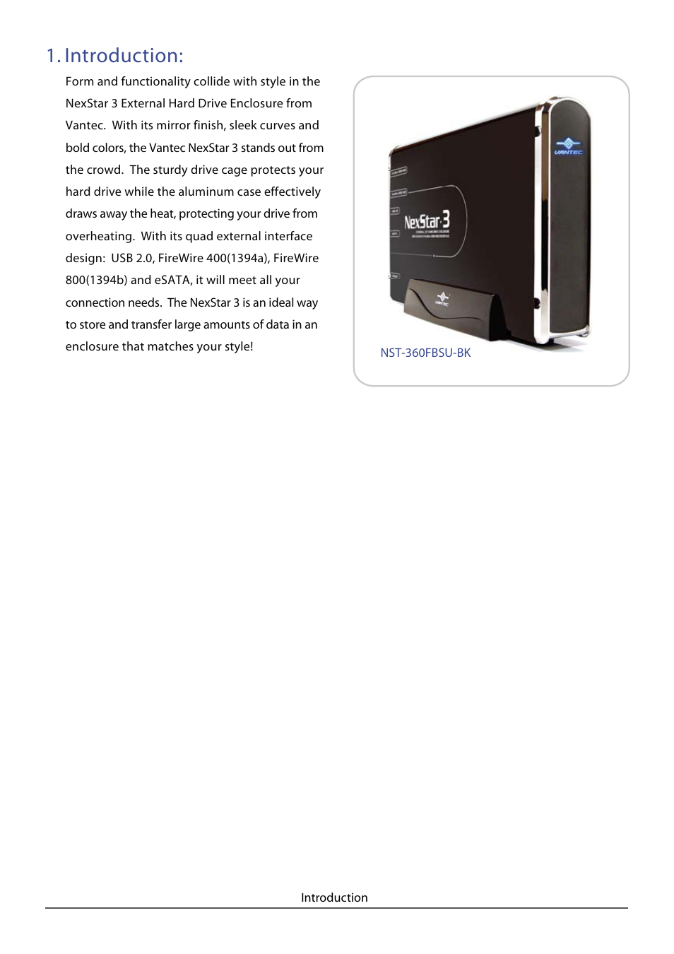 Introduction | Vantec NST-360FBSU-BK User Manual | Page 4 / 19