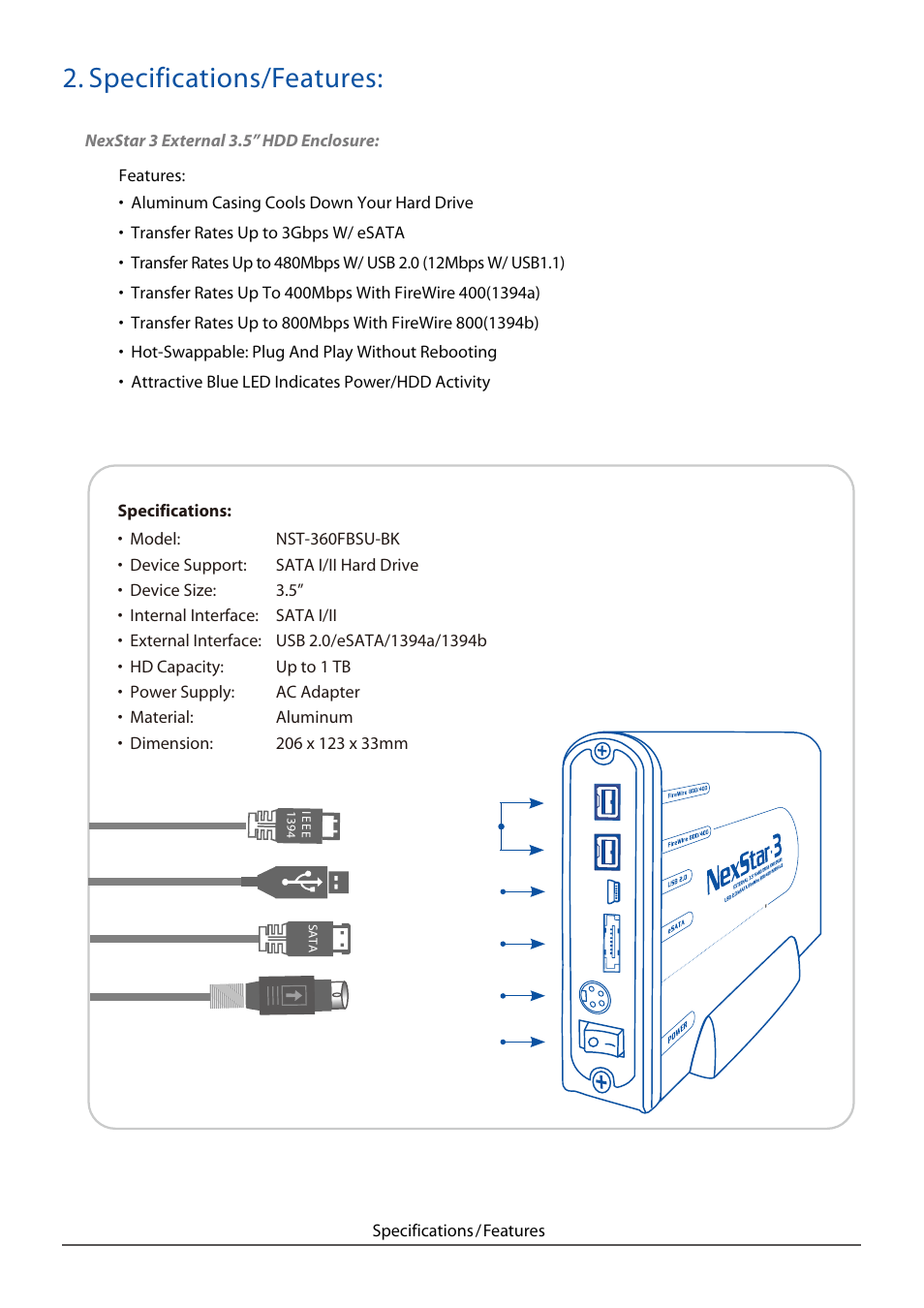 Specifications/features | Vantec NST-360FBSU-BK User Manual | Page 5 / 19