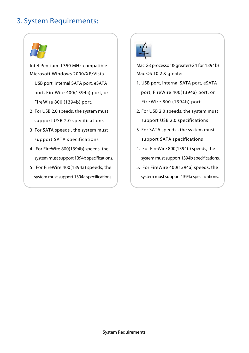 System requirements | Vantec NST-360FBSU-BK User Manual | Page 6 / 19