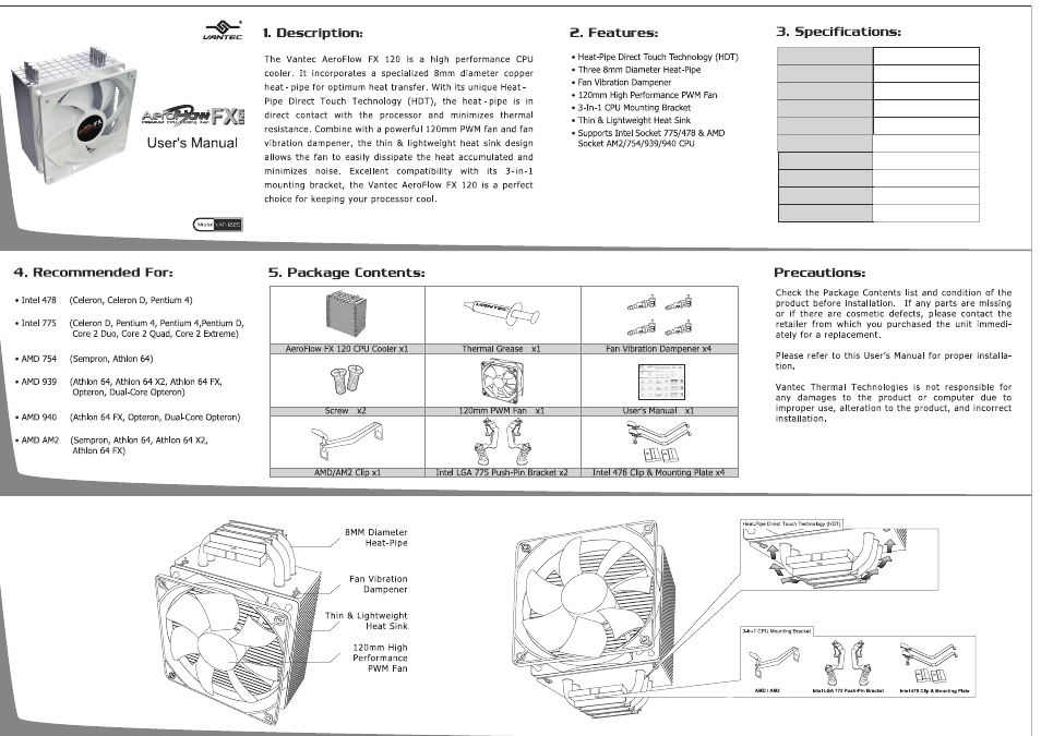 Vantec Aeroflow FX 120 VAF-1225 User Manual | 2 pages