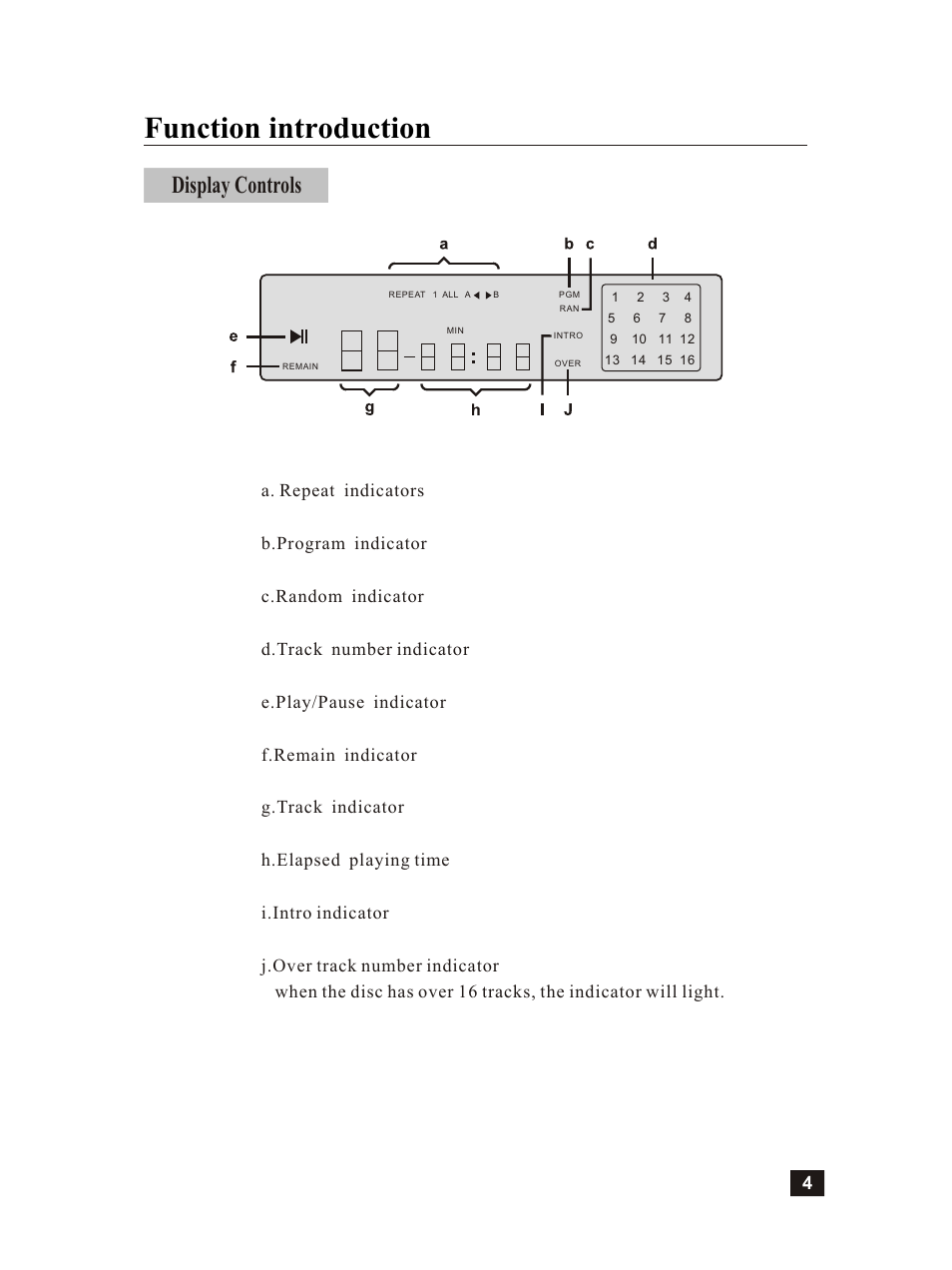 Т³гж 5, Function introduction, Display controls | Vincent Audio CD-S6MK User Manual | Page 5 / 12
