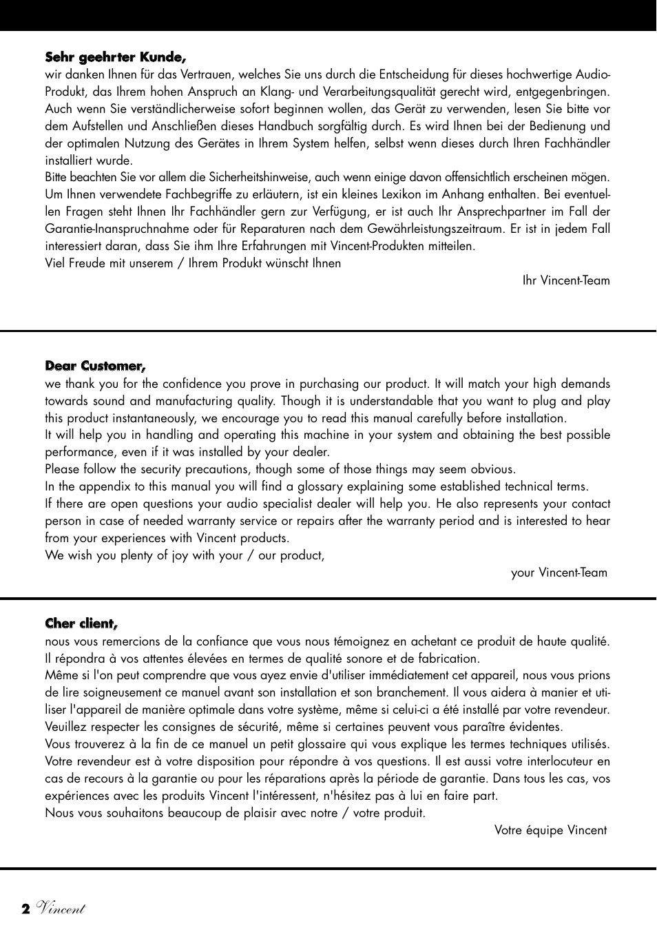 Vincent | Vincent Audio SV-234 User Manual | Page 2 / 64