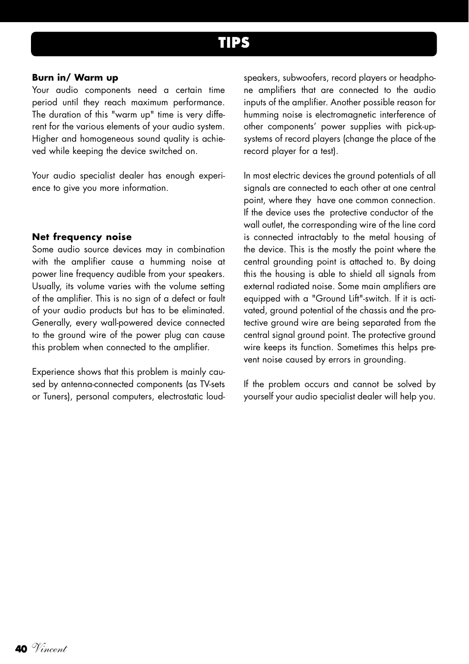 Vincent, Ttiip ps s | Vincent Audio SV-234 User Manual | Page 40 / 64
