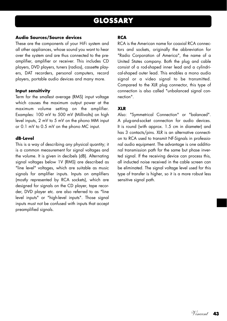 Vincent, Ggllo os ss sa ar ry y | Vincent Audio SV-234 User Manual | Page 43 / 64