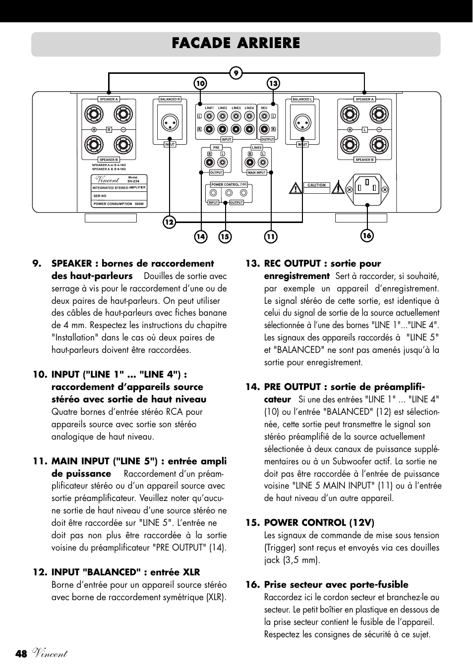 Vincent, Ffa ac ca ad de e a ar rr riie er re e | Vincent Audio SV-234 User Manual | Page 48 / 64