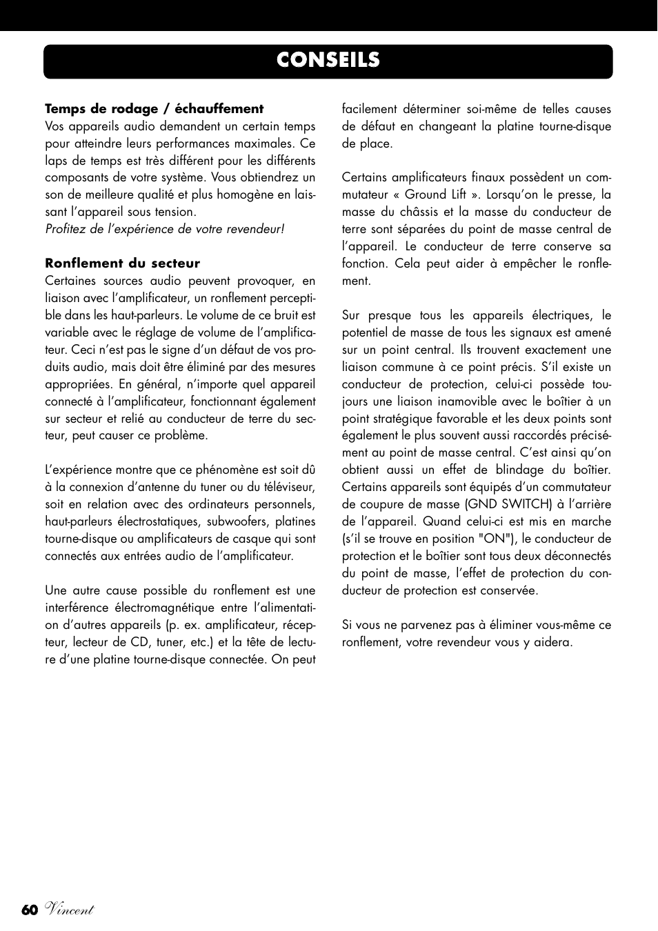 Vincent, Cco on ns se eiills s | Vincent Audio SV-234 User Manual | Page 60 / 64