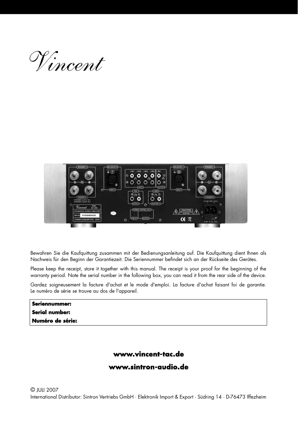 Vincent | Vincent Audio SV-234 User Manual | Page 64 / 64