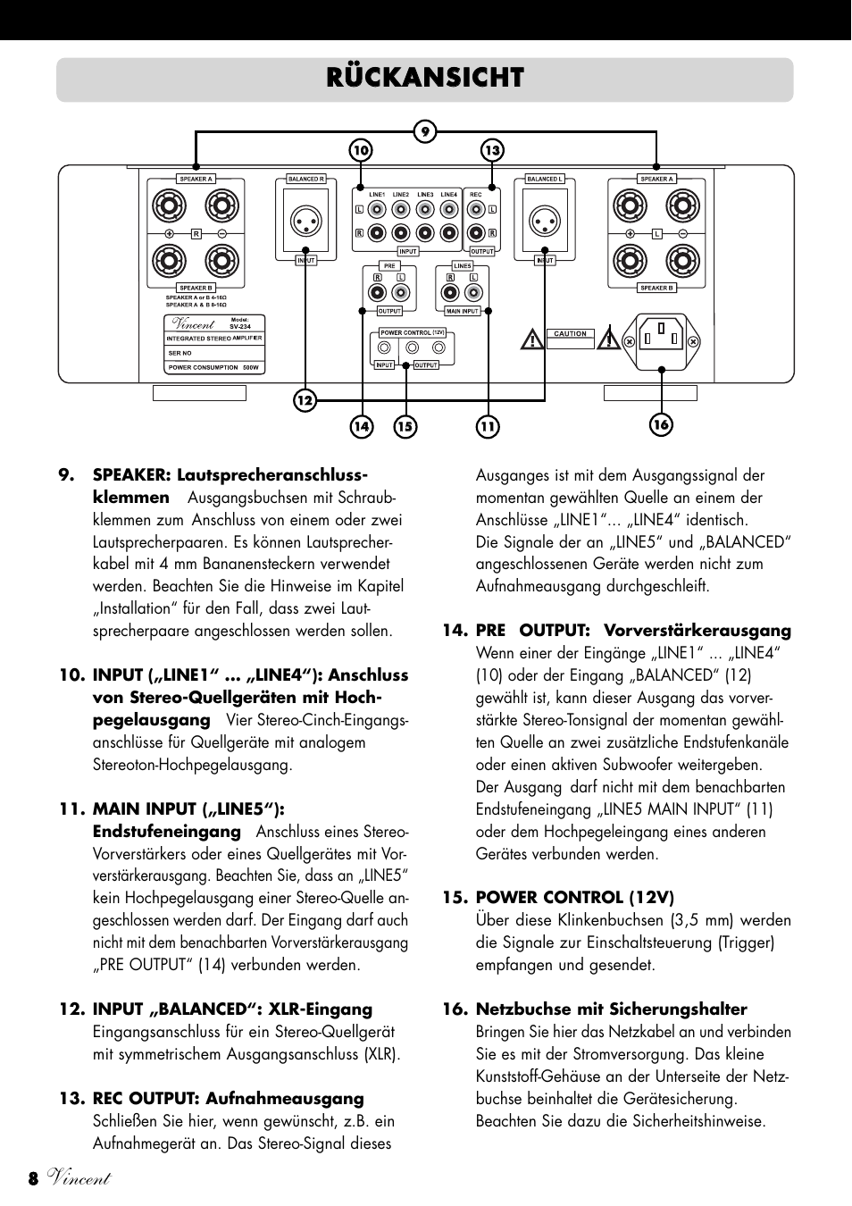 Vincent, Rrü üc ck ka an ns siic ch htt | Vincent Audio SV-234 User Manual | Page 8 / 64
