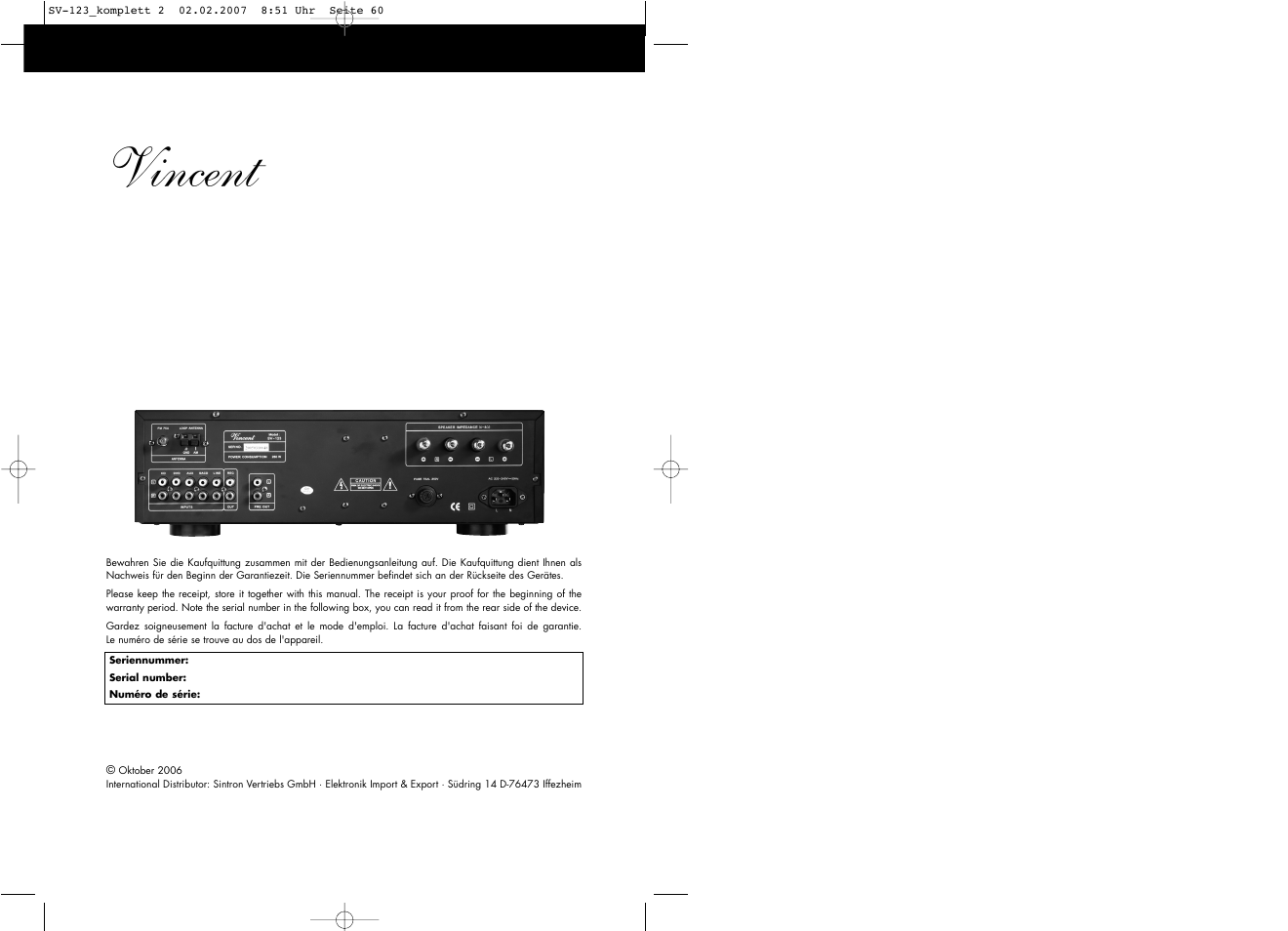 Vincent | Vincent Audio SV-123 User Manual | Page 31 / 31