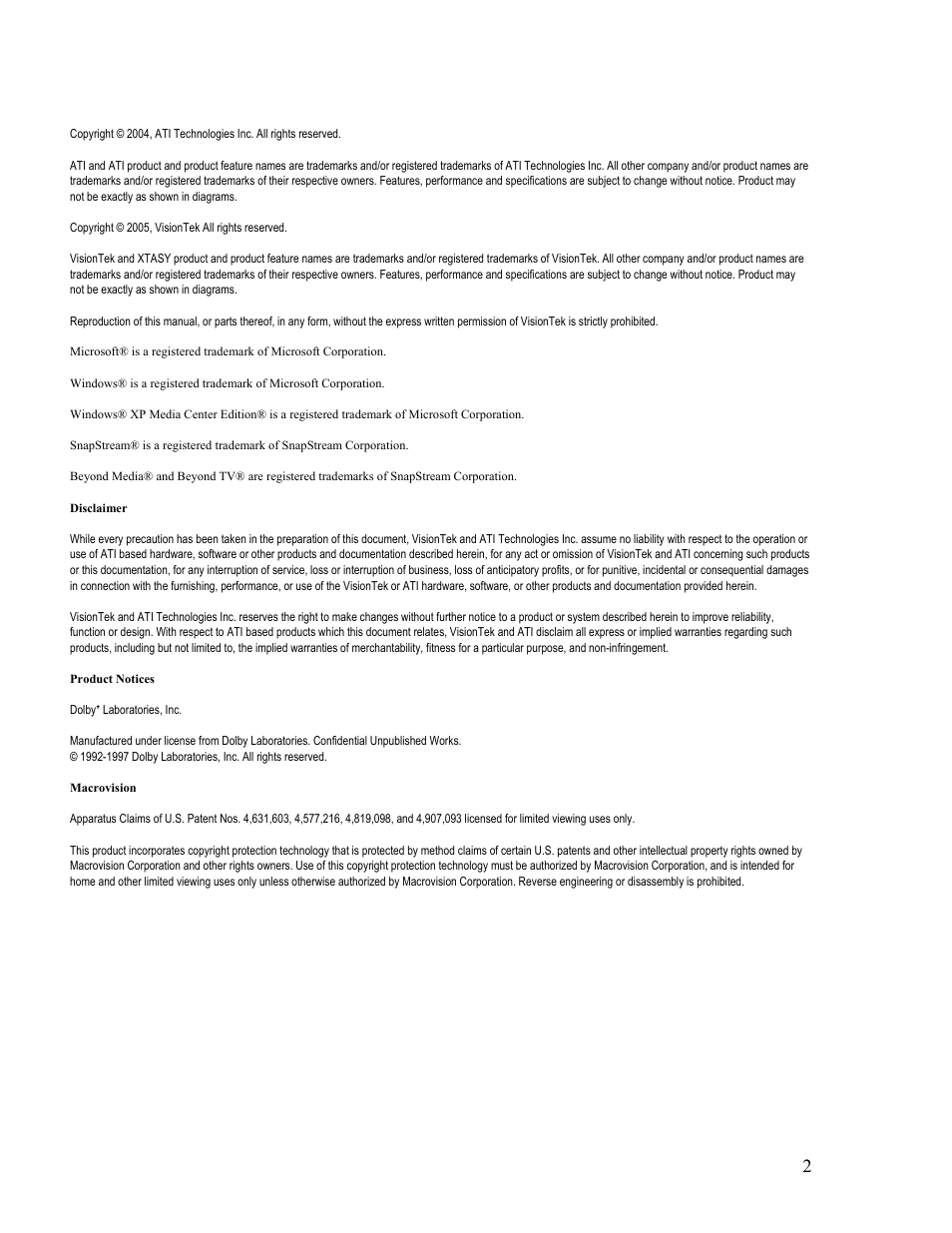 VisionTek Theater 550 PRO User Manual | Page 2 / 31