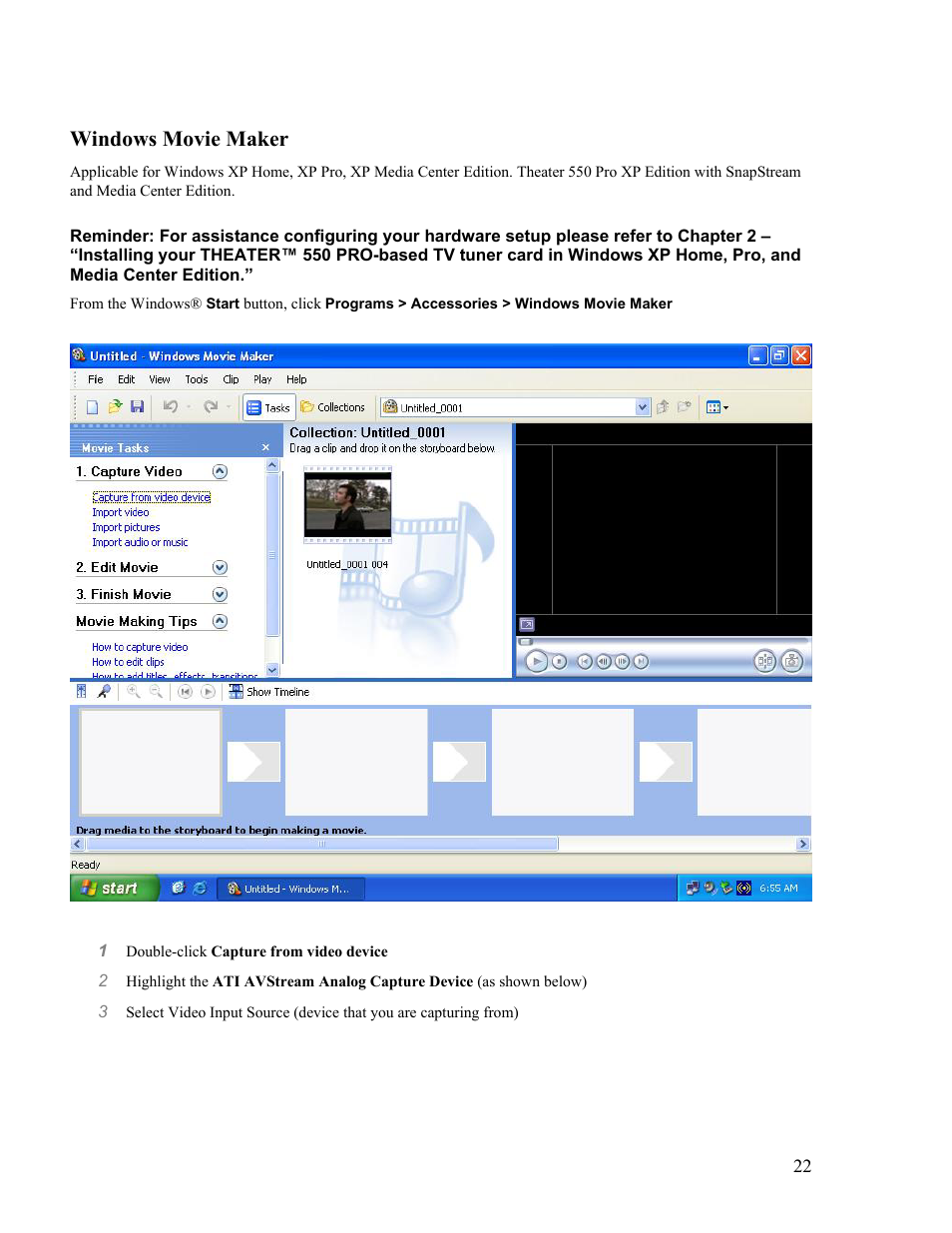 Windows movie maker | VisionTek Theater 550 PRO User Manual | Page 22 / 31