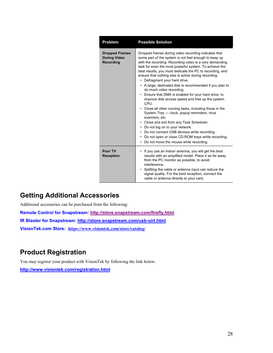 Getting additional accessories, Product registration | VisionTek Theater 550 PRO User Manual | Page 28 / 31
