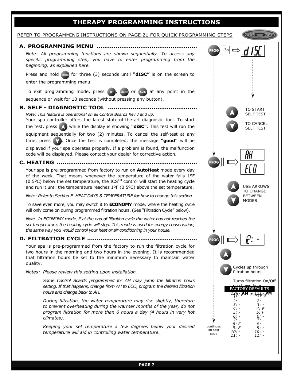 Therapy programming instructions | Vita Spa xStreamPro User Manual | Page 13 / 30