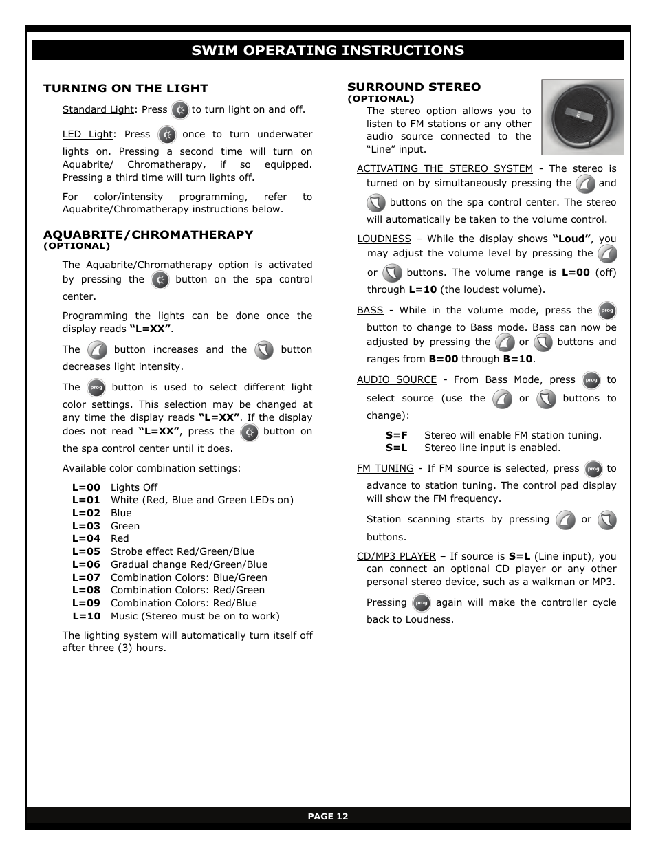 Swim operating instructions | Vita Spa xStreamPro User Manual | Page 18 / 30