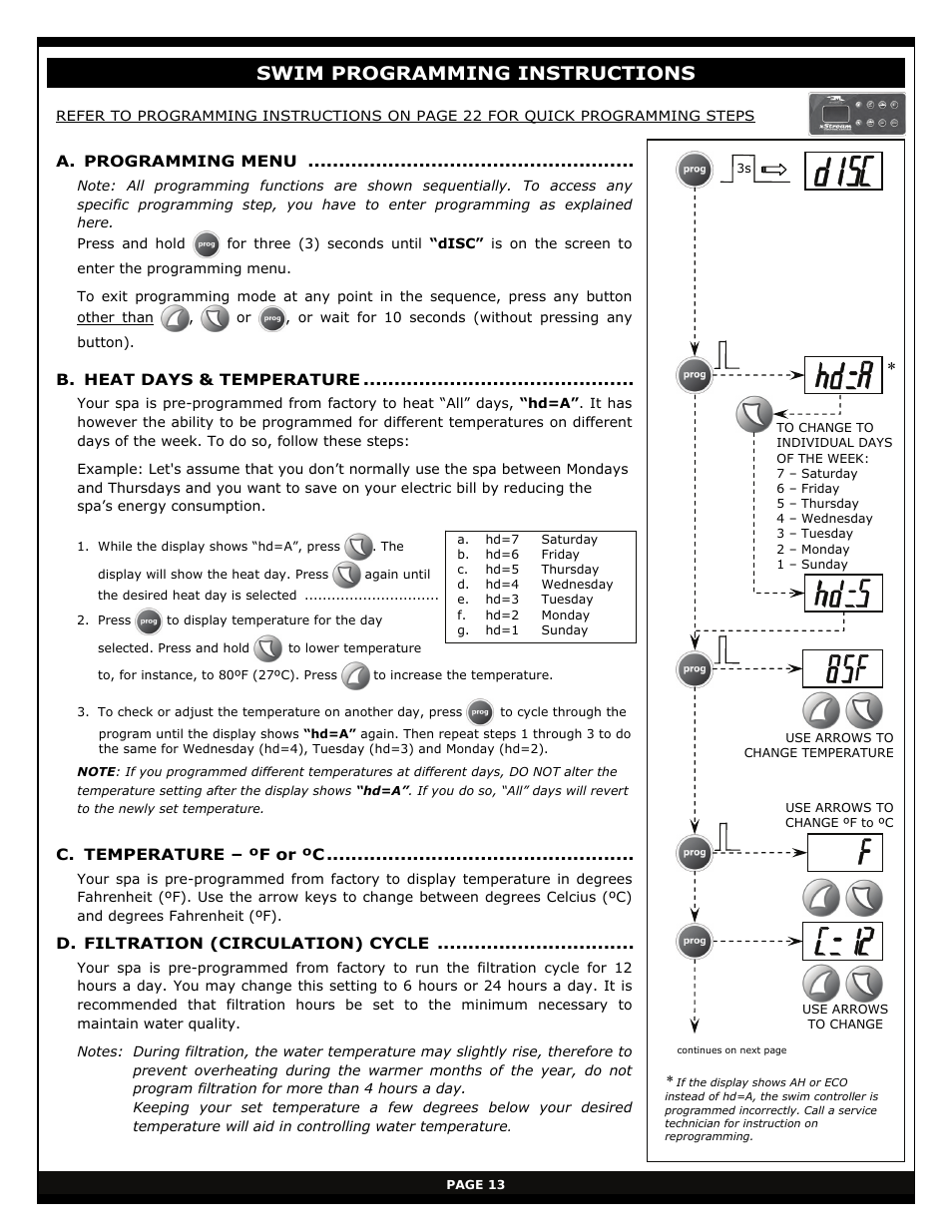 Swim programming instructions | Vita Spa xStreamPro User Manual | Page 19 / 30