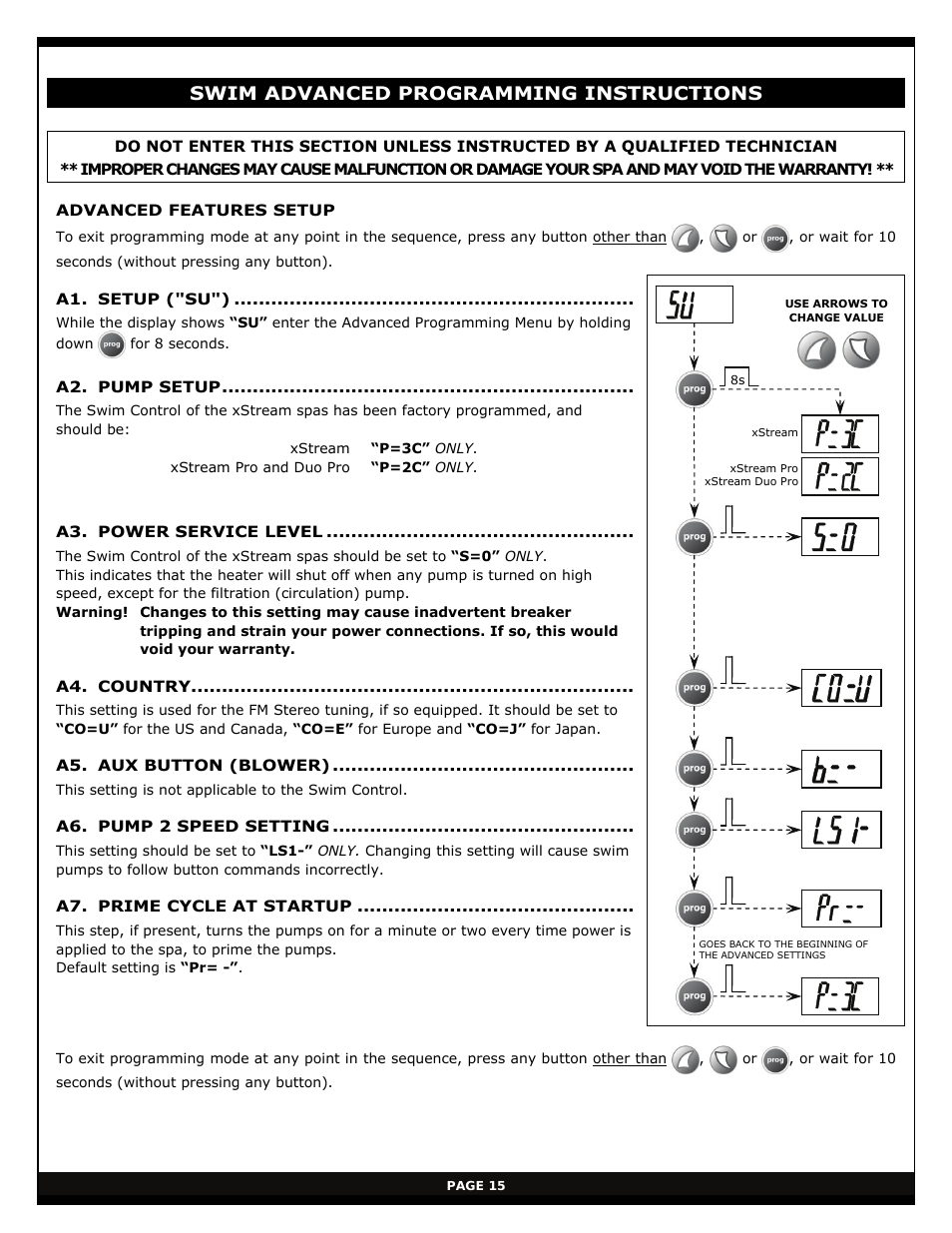 Swim advanced programming instructions | Vita Spa xStreamPro User Manual | Page 21 / 30