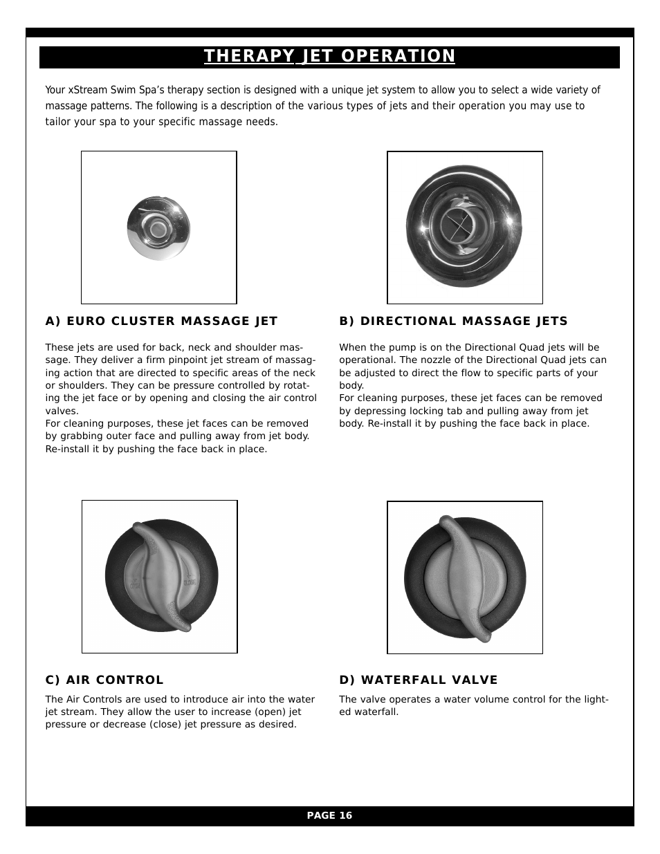 Therapy jet operation | Vita Spa xStreamPro User Manual | Page 22 / 30
