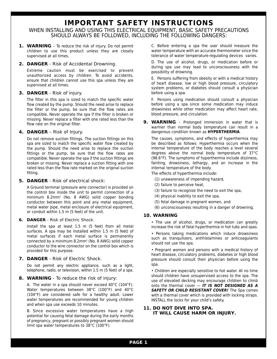 Important safety instructions | Vita Spa xStreamPro User Manual | Page 7 / 30