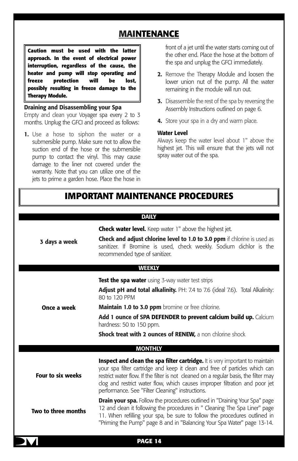 Mai ntenance important maintenance procedures | Vita Spa Portable Spa User Manual | Page 16 / 33