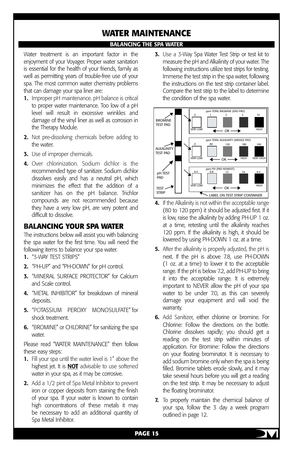 Water maintenance, Bal ancing your spa water | Vita Spa Portable Spa User Manual | Page 17 / 33