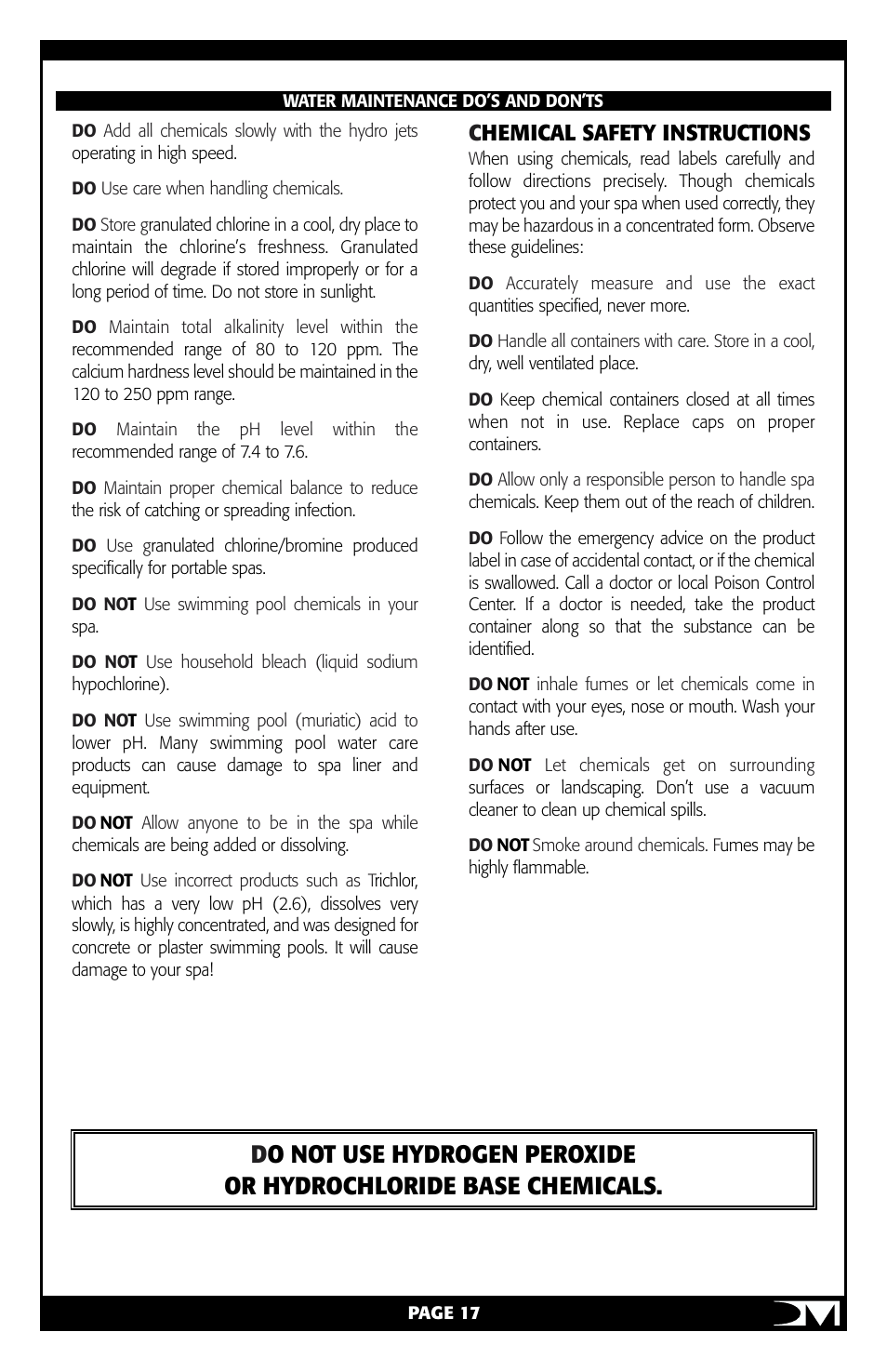 Chemical safety instructions | Vita Spa Portable Spa User Manual | Page 19 / 33