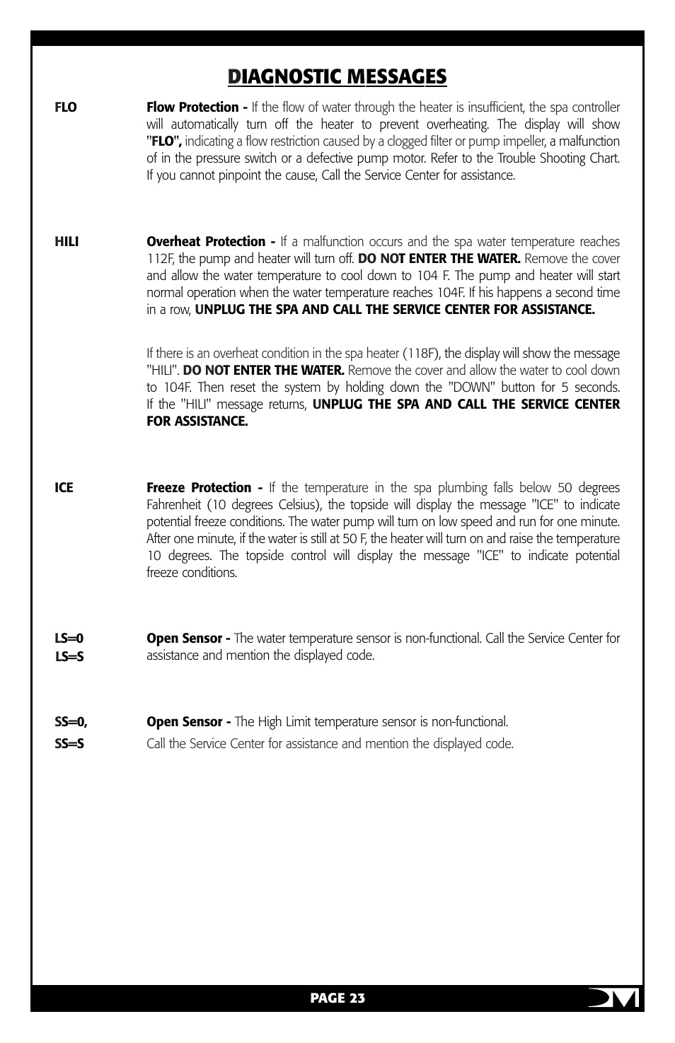 Diagnostic messages | Vita Spa Portable Spa User Manual | Page 25 / 33