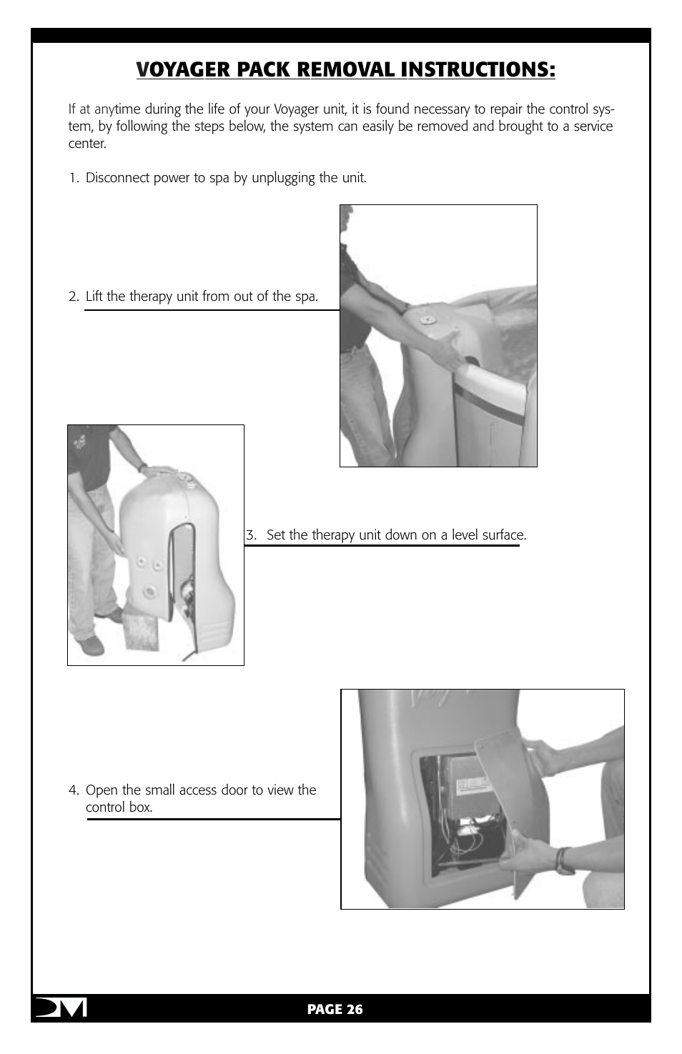 Voyager pack removal instructions | Vita Spa Portable Spa User Manual | Page 28 / 33