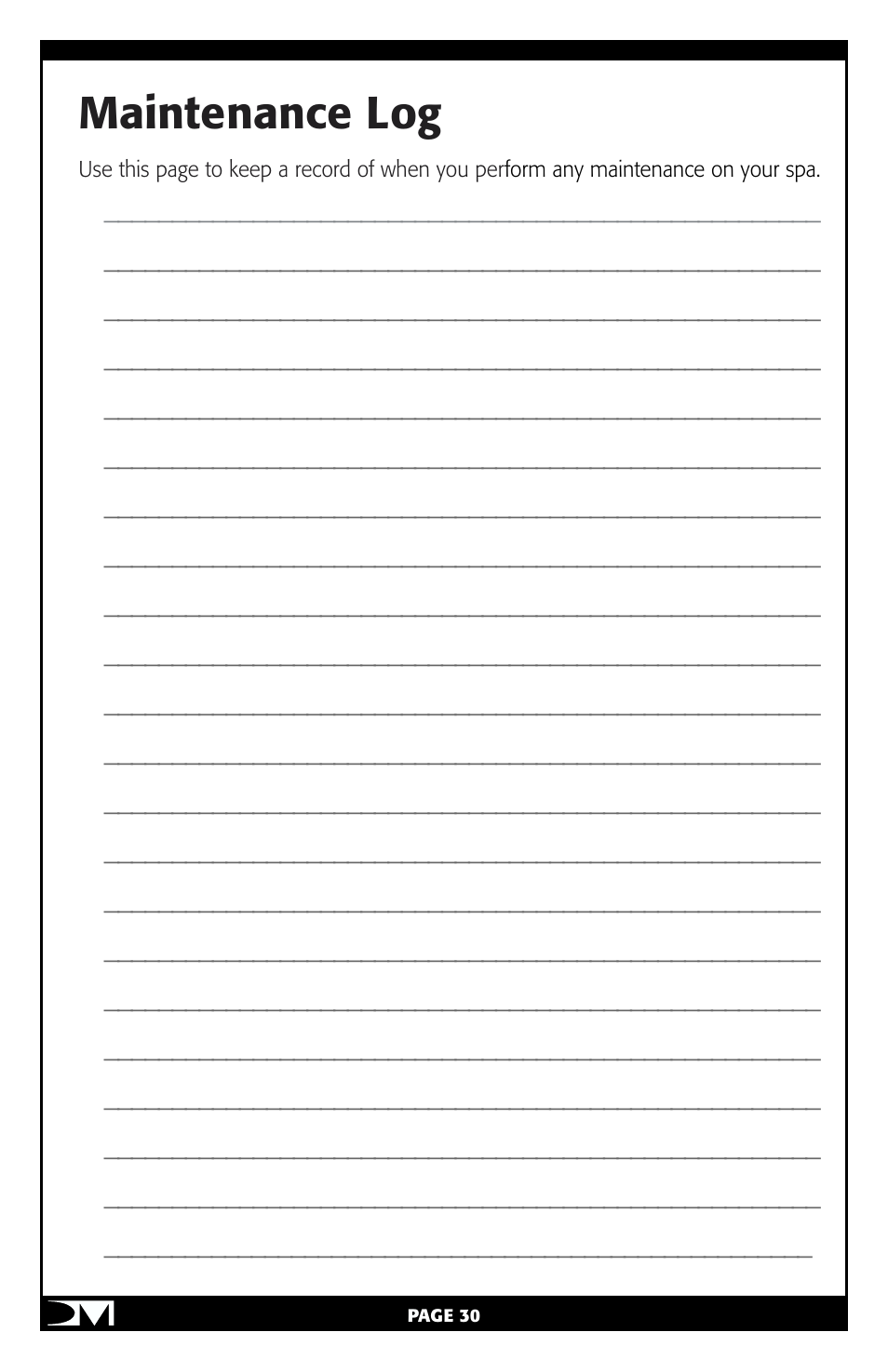 Maintenance log | Vita Spa Portable Spa User Manual | Page 32 / 33