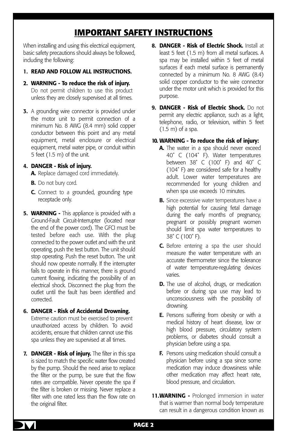 Important safety instructions | Vita Spa Portable Spa User Manual | Page 4 / 33