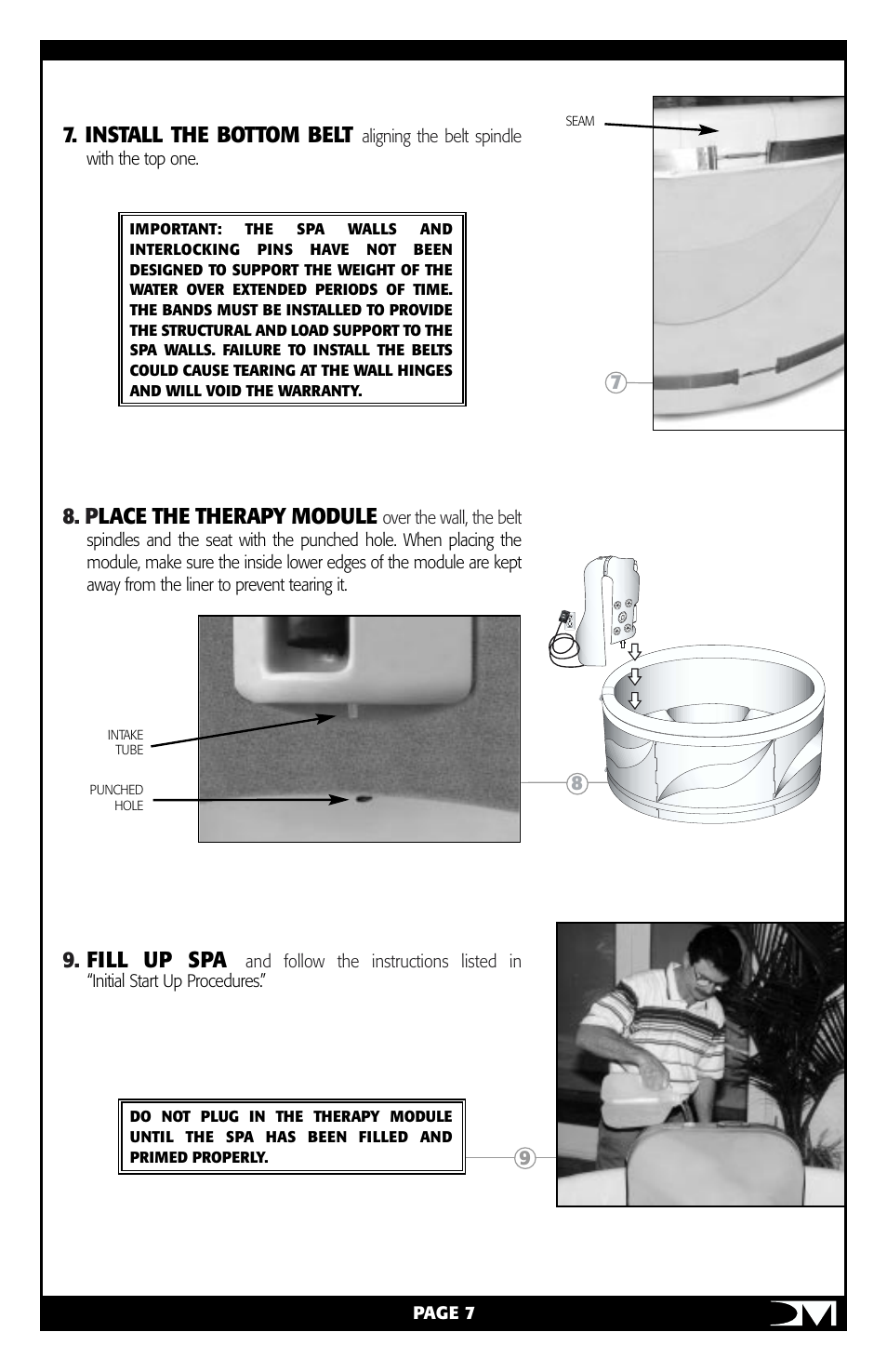 Install the bottom belt, P lace the therapy module, Fill up spa | Vita Spa Portable Spa User Manual | Page 9 / 33