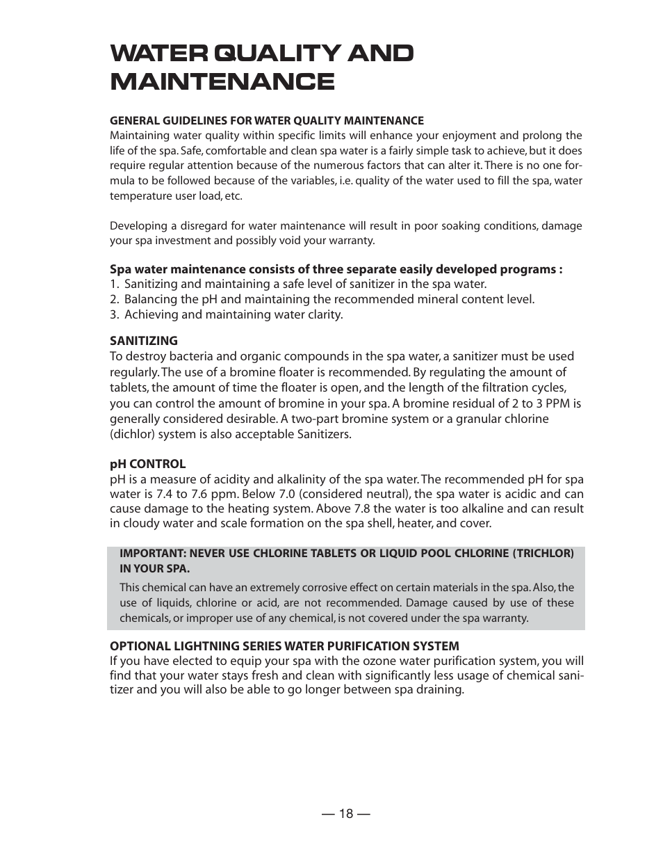 Water quality and maintenance | Vita Spa Deluxe U -1 3 0 User Manual | Page 20 / 25