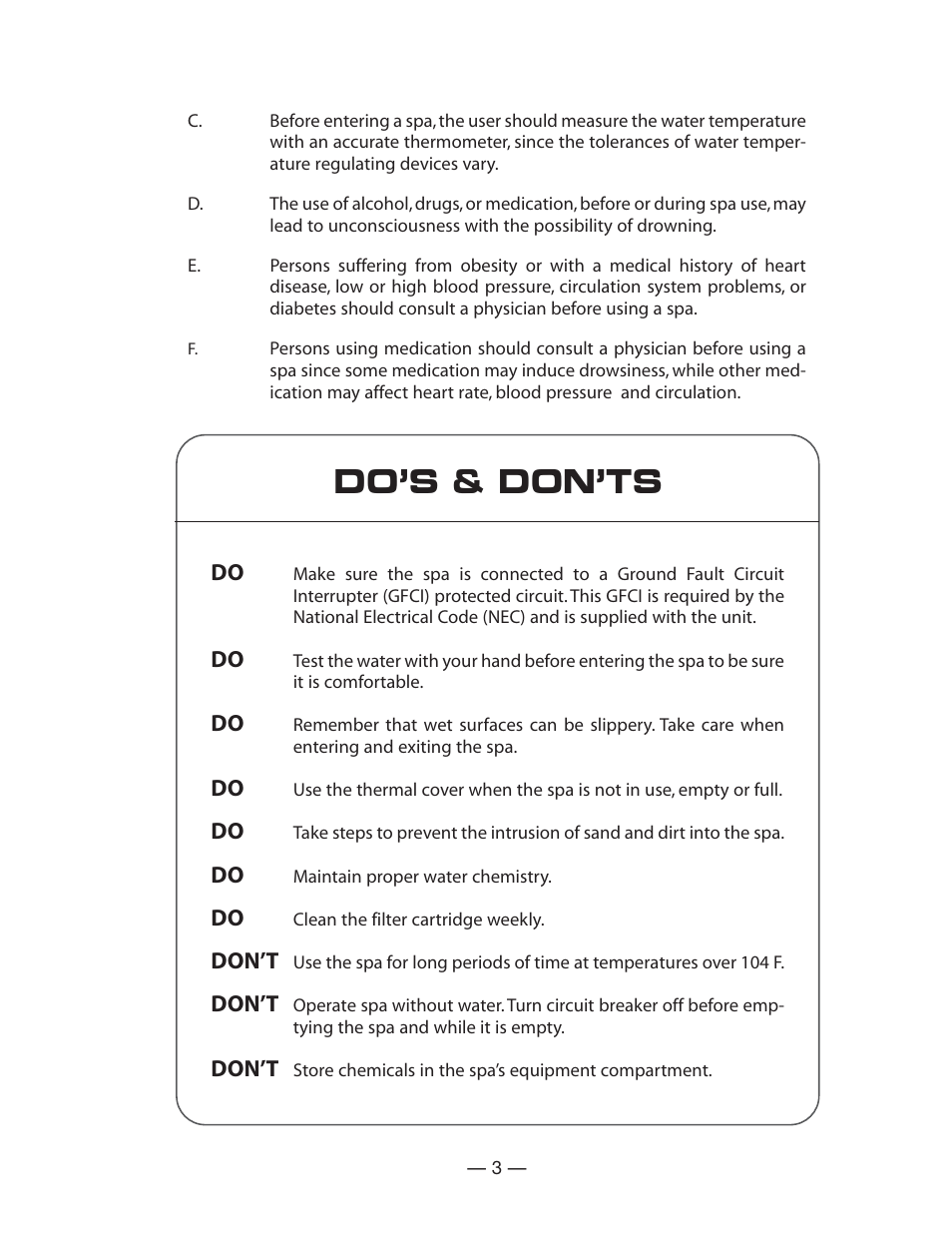 Do’s & don’ts | Vita Spa Deluxe U -1 3 0 User Manual | Page 5 / 25