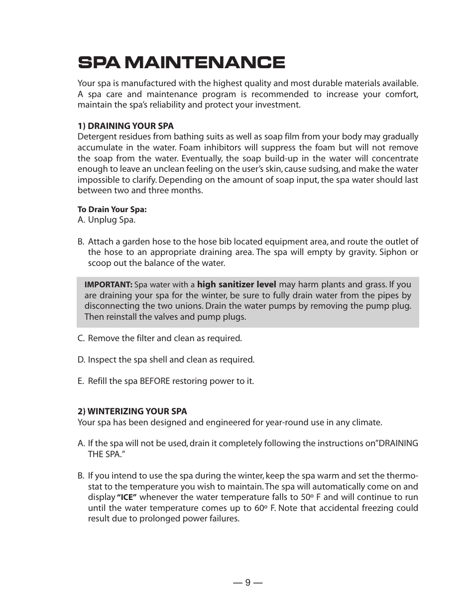 Spa maintenance | Vita Spa LD-15 Series User Manual | Page 10 / 16