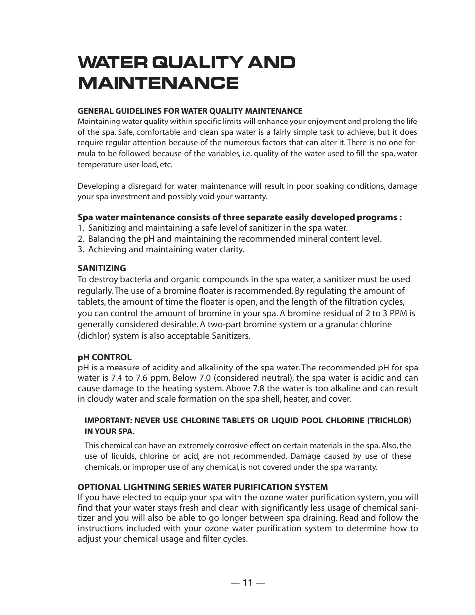 Water quality and maintenance | Vita Spa LD-15 Series User Manual | Page 12 / 16