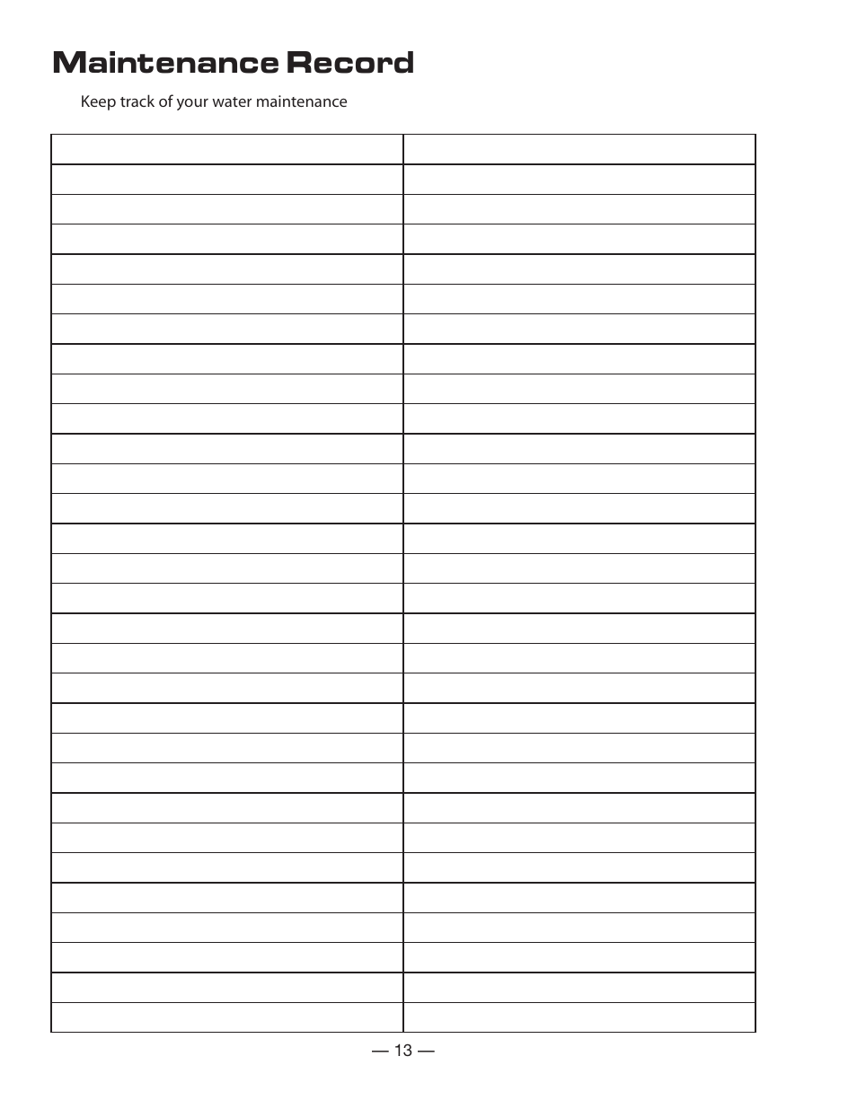 Maintenance record | Vita Spa LD-15 Series User Manual | Page 14 / 16