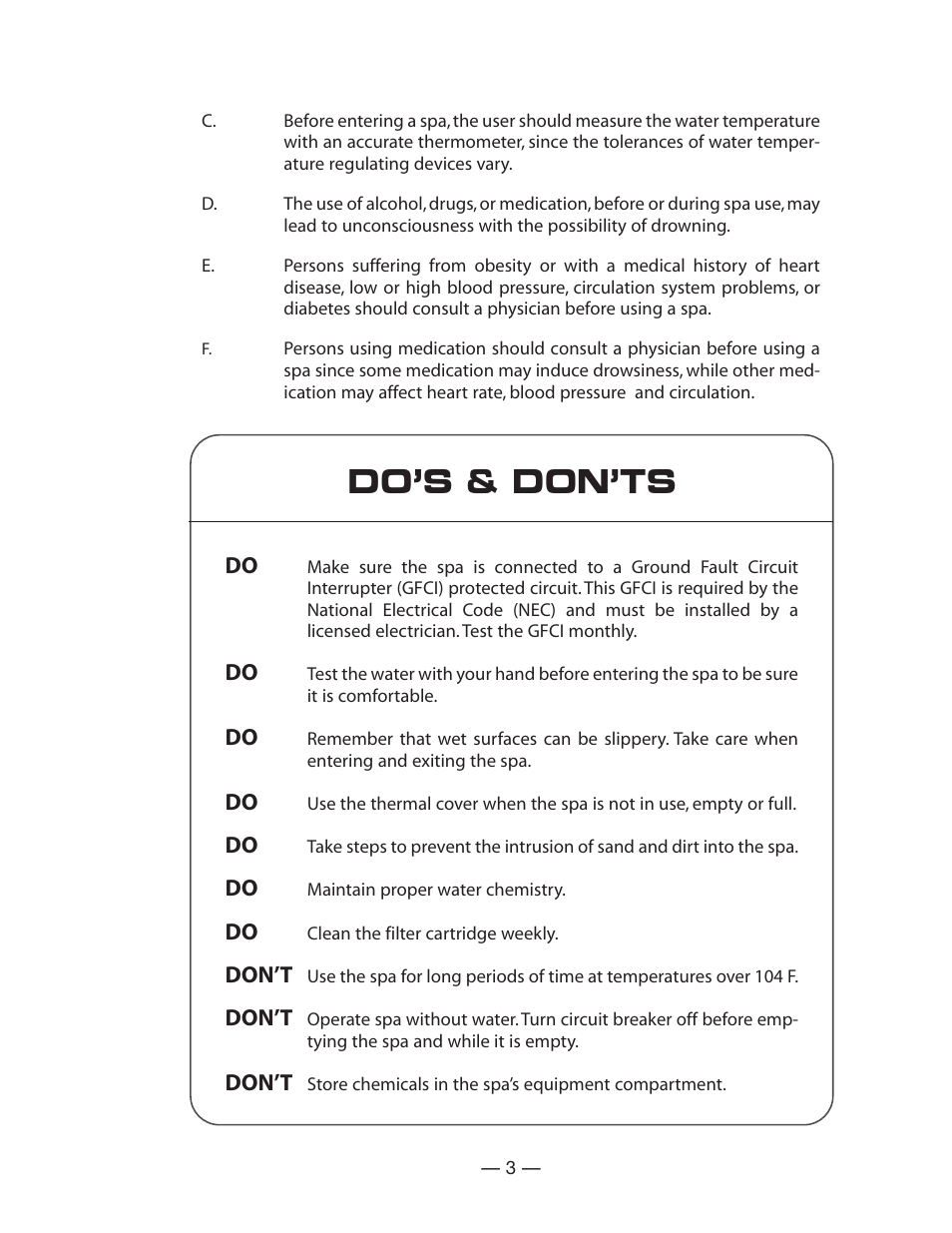 Do’s & don’ts | Vita Spa LD-15 Series User Manual | Page 4 / 16