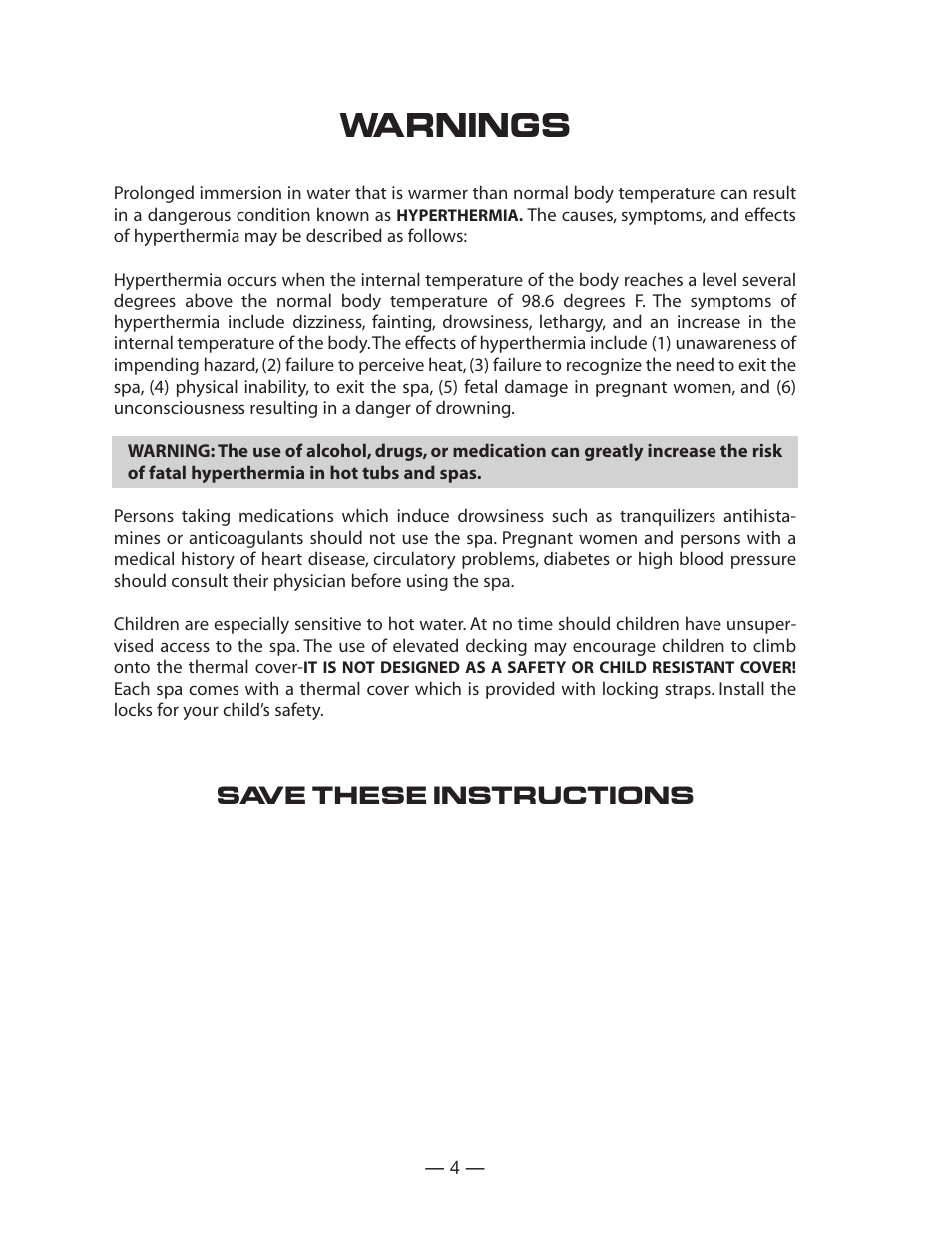 Warnings, Save these instructions | Vita Spa LD-15 Series User Manual | Page 5 / 16