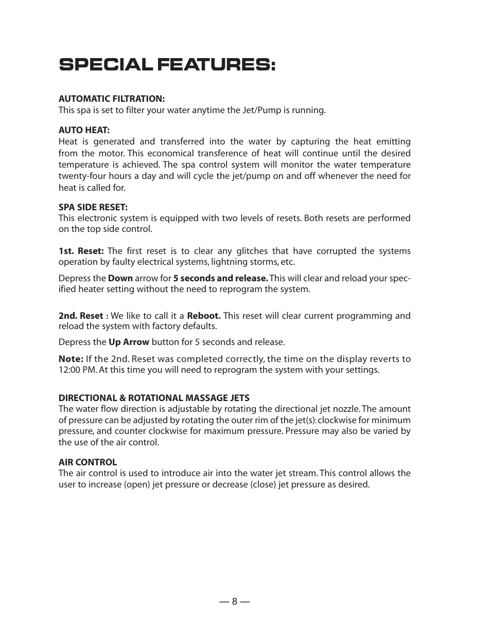 Special features | Vita Spa LD-15 Series User Manual | Page 9 / 16