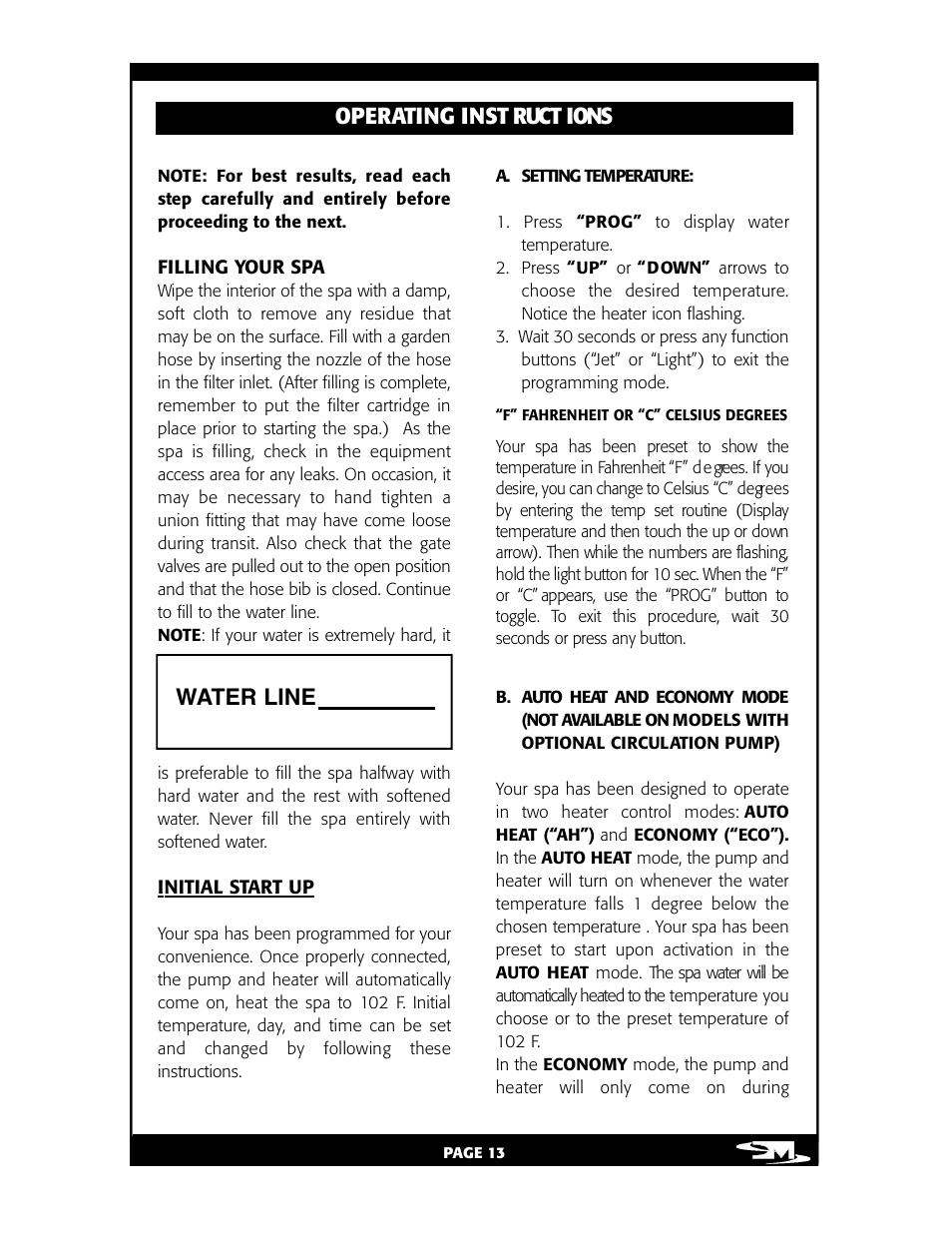 Operat ing inst ruct ions, Water line | Vita Spa L100 User Manual | Page 17 / 48