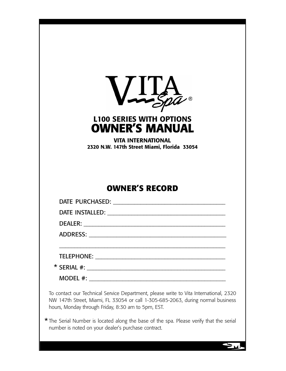 Owner’s manual | Vita Spa L100 User Manual | Page 3 / 48