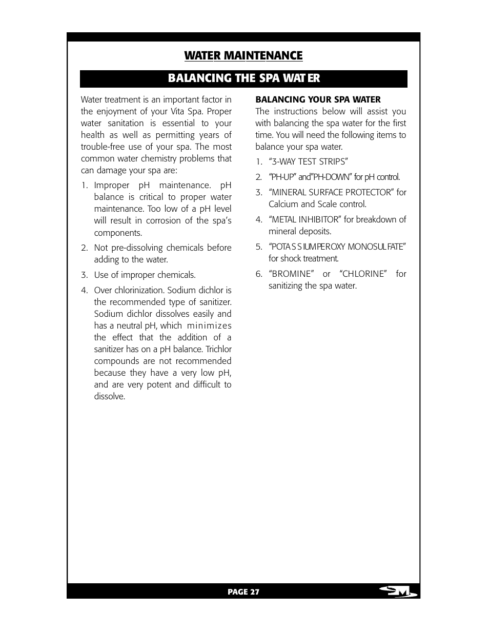 B a la ncing the spa wat er wat er main t en a nce | Vita Spa L100 User Manual | Page 31 / 48