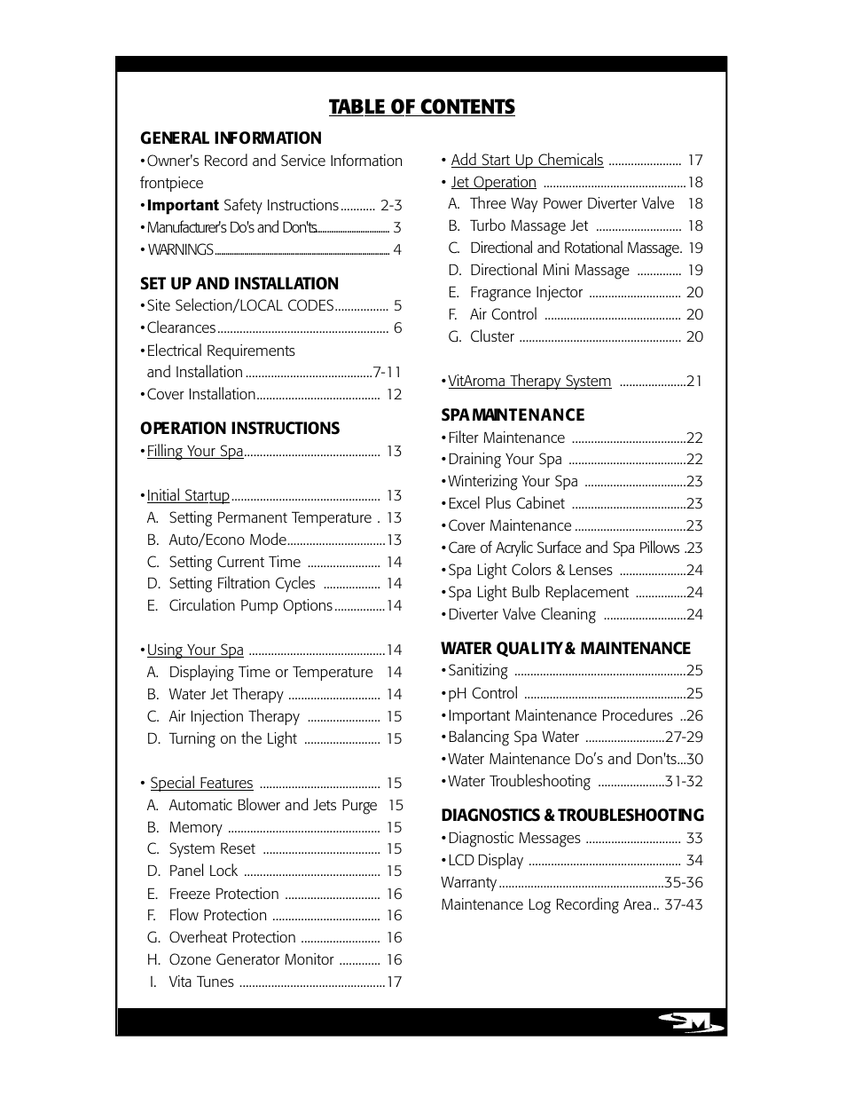 Ta ble of con t en ts | Vita Spa L100 User Manual | Page 4 / 48