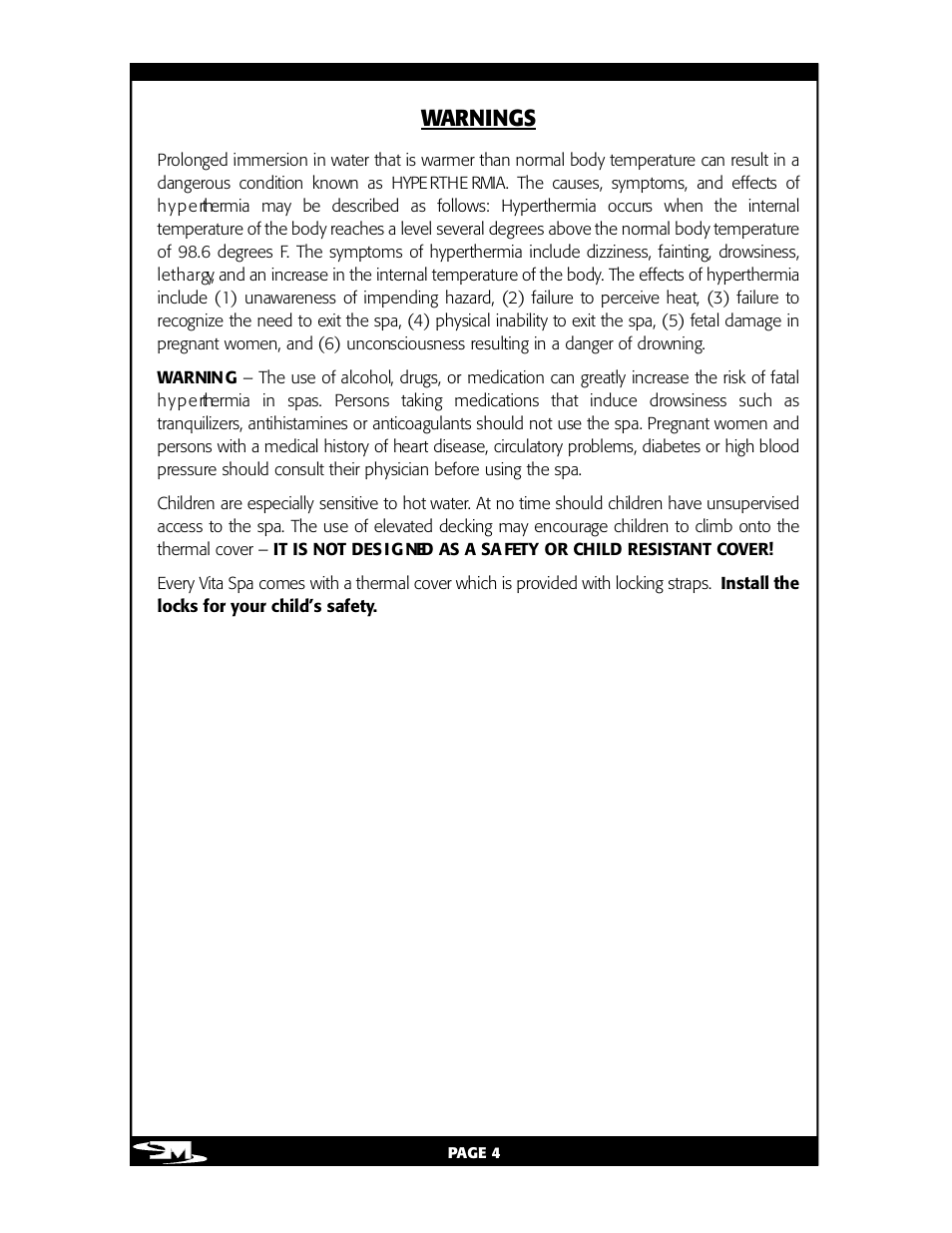 Wa rning s | Vita Spa L100 User Manual | Page 8 / 48